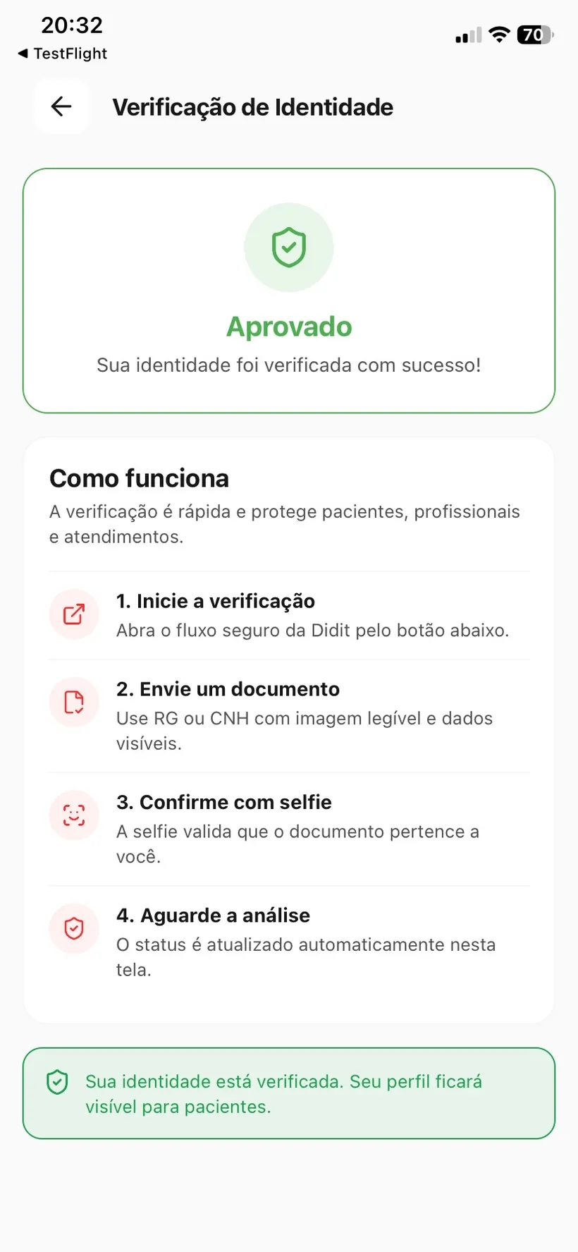 Identidade verificada: O selo aparece depois da checagem de documentos.