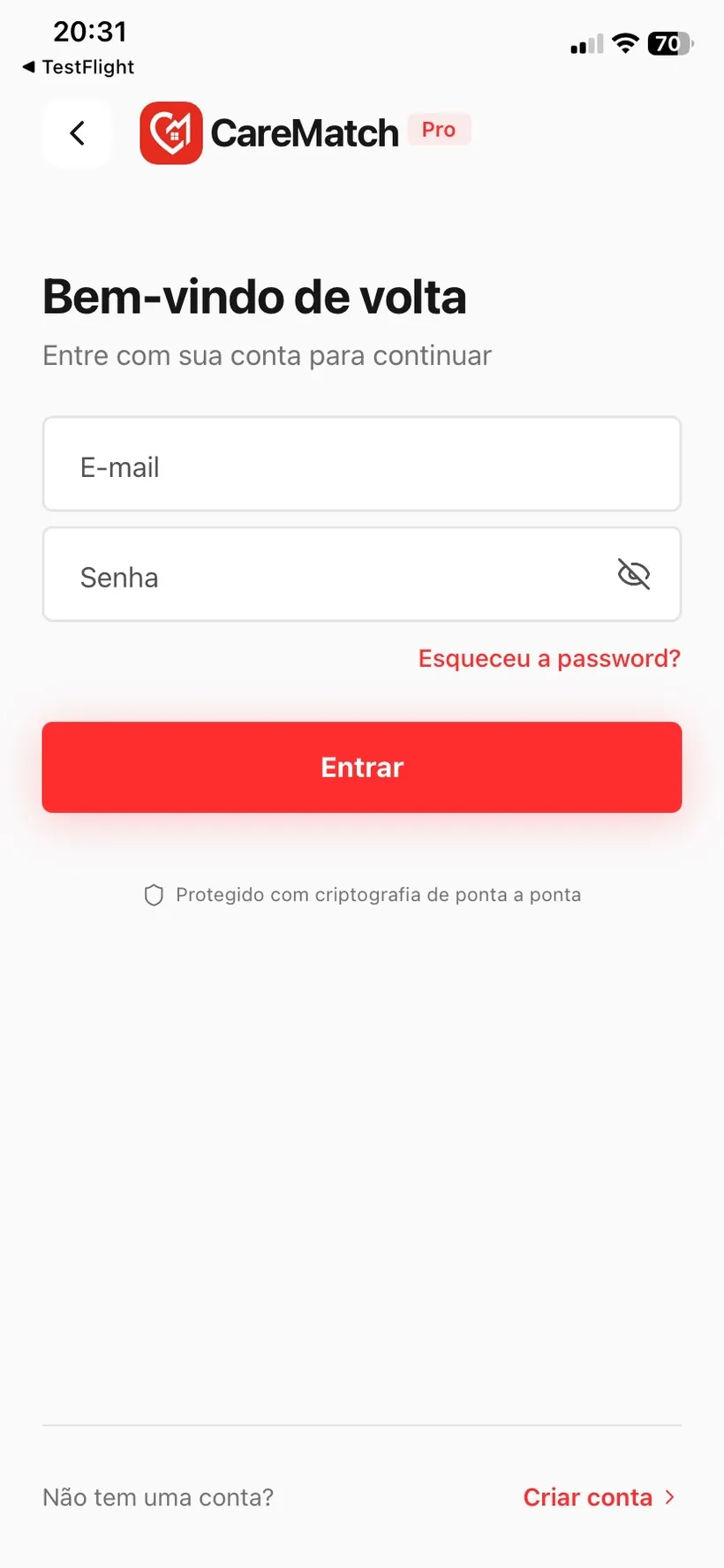 Acesso seguro: Entrada na sua conta. O cadastro pede CPF e confirma o celular por SMS.
